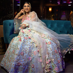 Ice Blue With Pink Lehenga