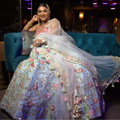 Ice Blue With Pink Lehenga