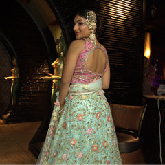 Ice Blue With Pink Lehenga