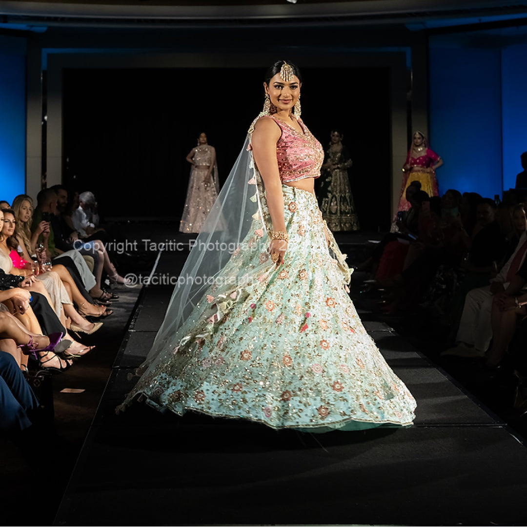 Ice Blue With Pink Lehenga