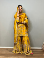 Radiant Mustard Yellow Crape Sharara Suit