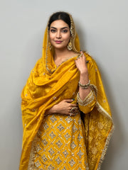 Radiant Mustard Yellow Crape Sharara Suit