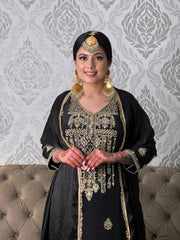 Elegant Black Crape Salwar Suit with Organza Dupatta